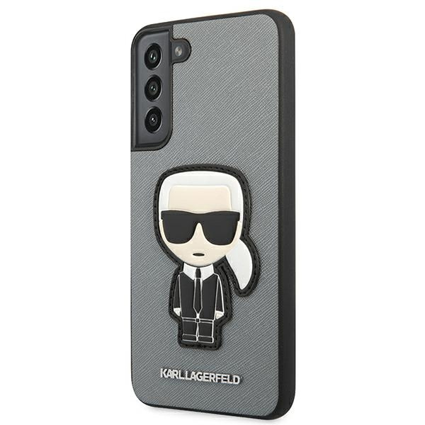 Cover KARL LAGERFELD Samsung Galaxy S22 Plus Saffiano Ikonik Karl`s Patch Custodia rigida argento